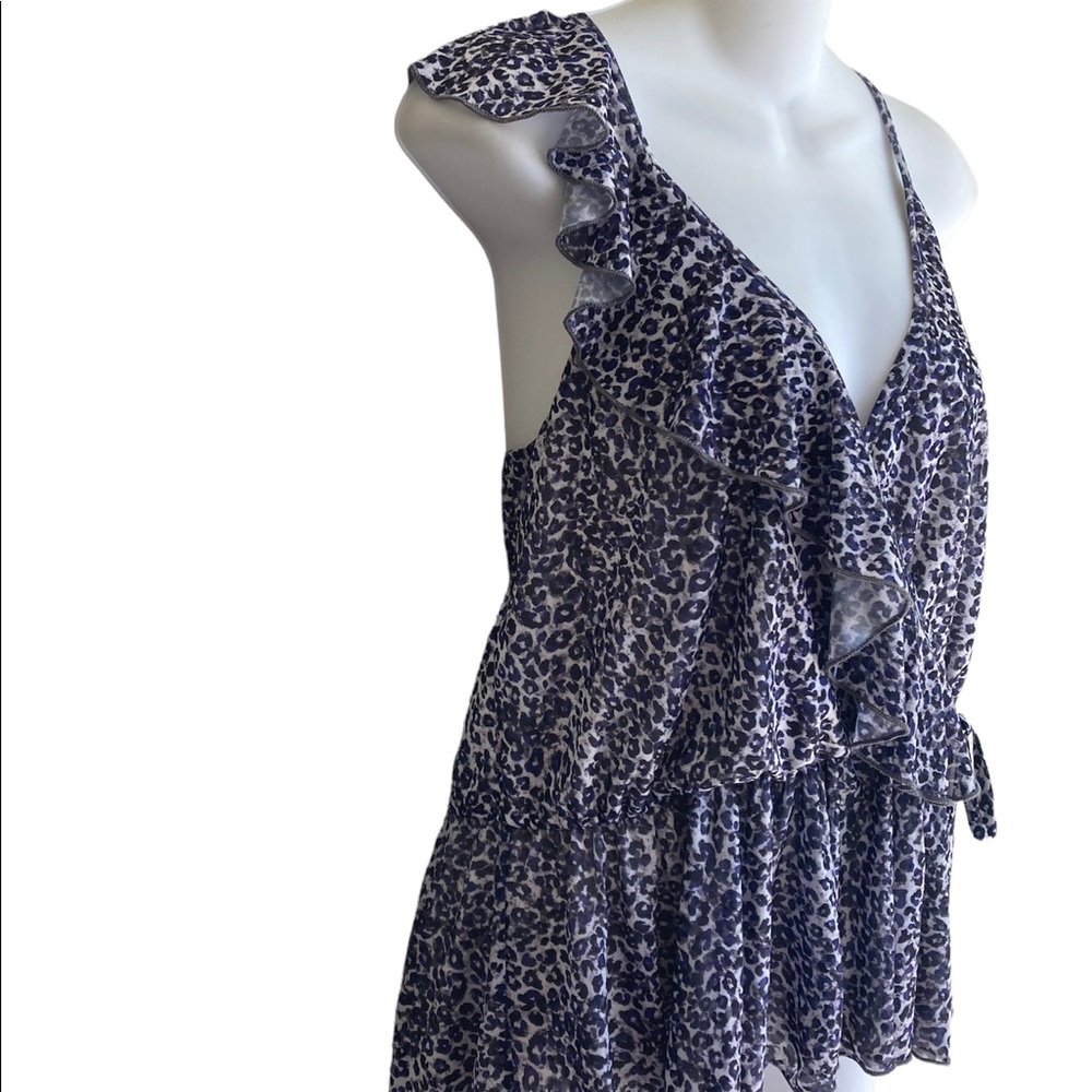 NWT Willow & Root Ladies L Cheetah Print Sleeveless Top Tank Surplice Ruffle - Picture 2 of 3